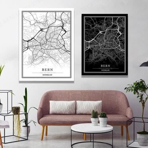 World City Map Canvas Wall Art BERN Switzerland Cities Posters and Prints Decorative Picture for Living Room Home Decor