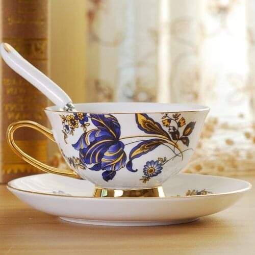 British Style Flower Bone China Coffee Cup and Saucer Set High-end Afternoon Tea Pastoral Style Flower Tea Cup