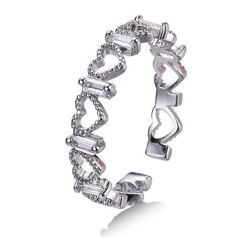 Fashion 925 Silver Jewelry Rings Heart Shape Zircon Gemstone Open Finger Ring Accessories for Women Wedding Promise Party Gifts