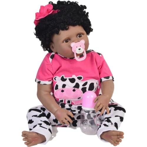 Bebe doll reborn 23"57cm African girl black skin full vinyl silicone body doll best toys for children bebe gift rebon