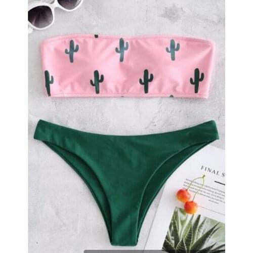 Bandeau swimwear women push up swimsuit female Cactus Print micro bikini 2021 sexy bathing suit beach bathers Biquini new