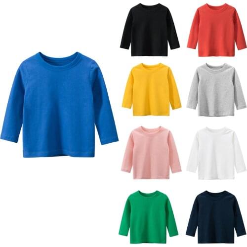 Fashion Toddler Infant Kids Baby Girls Boys Cotton Solid Colors O-Neck Long Sleeve T-shirt Advertising Tops Children Clothing#p4