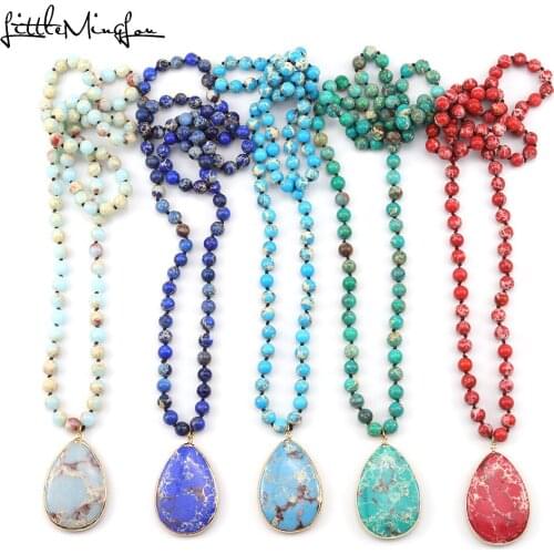 Fashion Bohemian Necklaces Natural Emperor Stone beads Knotted Stone Matching Drop Pendant Women Necklace for women Jewelry