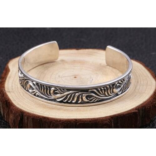 Mens Real 925 Sterling Silver Cuff Bracelet Jewelry A5717