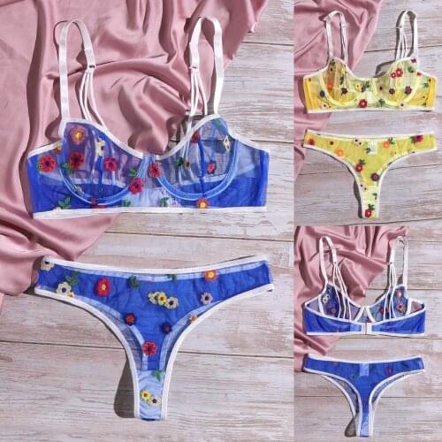 Newest Sexy Lingerie Flower Embroidery G-string Thong Underwear Sleepwear New Fashion Perspective Underwear Set нижнее белье