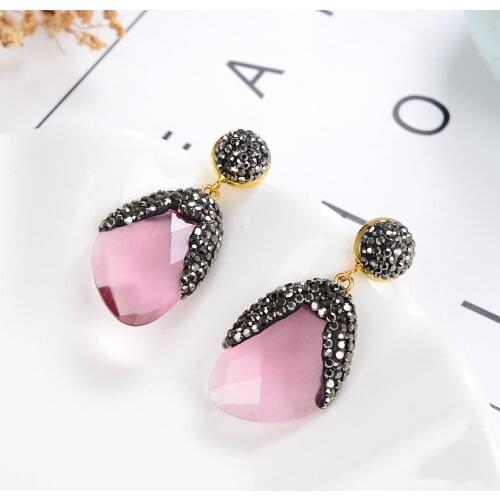 New Handmade Earrings Geometric Glass Earrings For Women Girl Sparkling Rhinestone Gold Metal 2020 Fashion Femme Jewelry Gifts