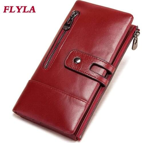 New Fashion Ladies Genuine Leather Wallet Casual Long Mobile Phone Top Layer Cowhide Clutch for Women