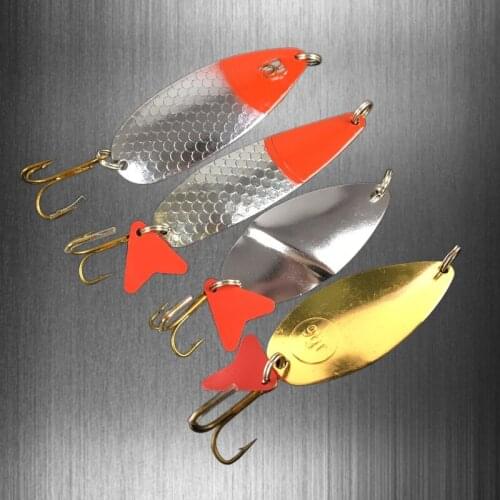 ORJD 1pcs 9g-16g Metal Spoon Spinner Bait Fishing Lures Wobblers Jig Shone Metal Sequin Trout Spoon With Feather Treble Hooks
