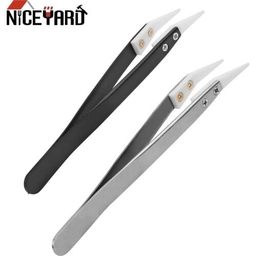 NICEYARD DIY Curved Aimed Tweezer Repair Tool Hand Tool 1pc Ceramic Tweezers High temperature resistance Stainless Steel Handle