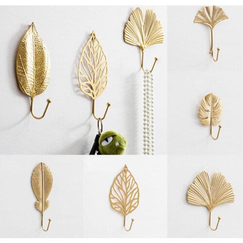 Luxury Golden Leaf Shaped Hook Purse Coat Rack Key Hanger Wall Hanging Decor