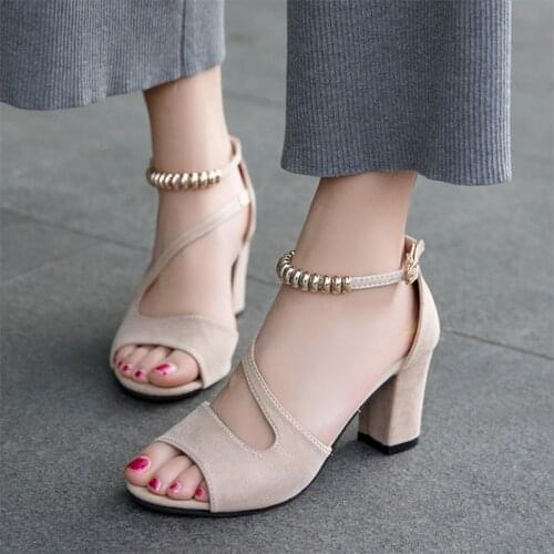 Spring Summer Sexy Fish Mouth Hollow Roman Sandals Thick with Word with Beaded High Heels Female Summer Sexy Female Sandals