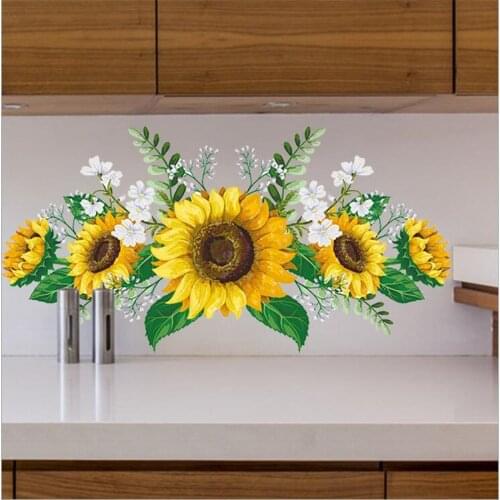 1 PC Removable Sunflower Wall Sticker Kitchen Waterproof Decals Wallstickers for Kids Room Living Room Bedroom Home Decoration