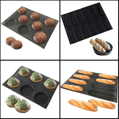 Meibum Glass Fiber Silicone Hamburger Moulds Bread Baguette Eclair Baking Mold Long Loaf Cookie Bun Form Non Stick Bake Tray