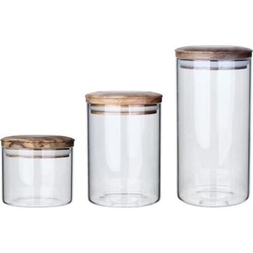 Glass Jar with Bamboo Lid Sealed Canister Food Storage Bottles Container Kitchen Storage for Loose Tea Coffee Bean Sugar