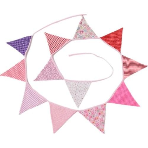 Vintage Color Cotton Flag Hanging Strip Birthday Wedding Party Decoration Baby Shower Banner Decor