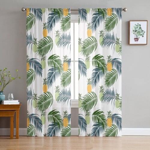 Pineapple Palm Leaves Tropical Plants Voile Tulle Sheer Curtains for Bedroom Living Room Kitchen Decor Chiffon Windows Curtain
