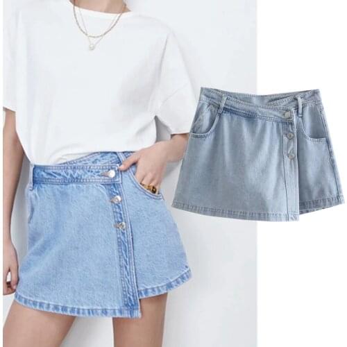 Jenny&Dave Denim Skirts Women Summer Mini Skirt Women England High Street Single breasted Casual Culotte Faldas Mujer Moda 2020