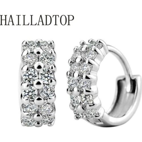 Earrings Women Men Silver High-quality Earrings Wedding Jewelry Double Rhinestone Crystal Ear Jewelry Round Earrings