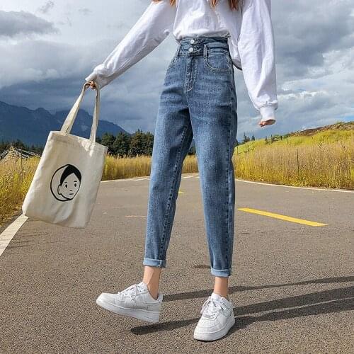 Elastic Waist Vintage High Waist Straight Jeans for Women Streetwear Loose Female Denim Jeans Ladies Jeans cec dad carrot pants