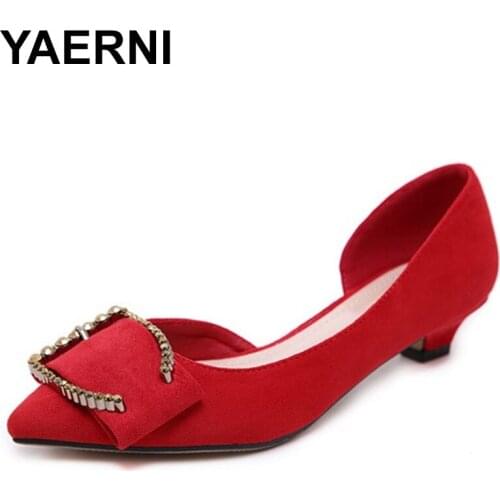 YAERNI 2019 Women Retro Low Heels Shoes Woman Fashion Pointed Toe Sweet Party Dress OL Pumps Plus size 35-42 Ankle StrapE812