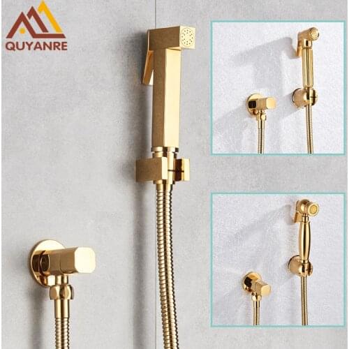 Gold Solid Brass Bidet Sprayer Douche Toilet Kit Brass Shattaf Spray Copper Valve Set Jet Bidet Faucet Bathroom Bidet Shower