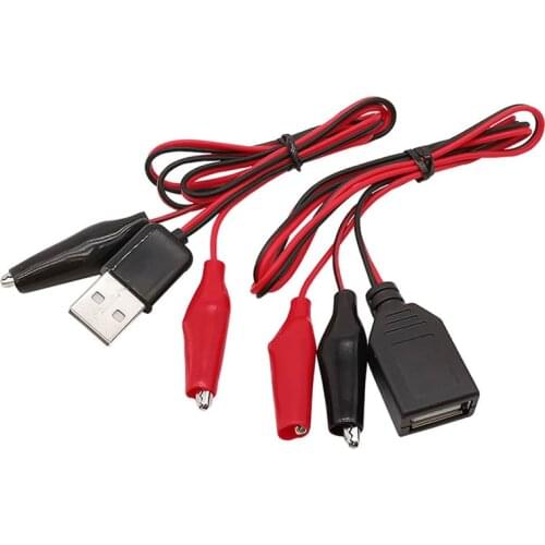 1Pair Red Black Alligator Clips Crocodile Clamp to USB Male Plug / Female Jack Electrical Test Leads Wire Connector Length 50cm