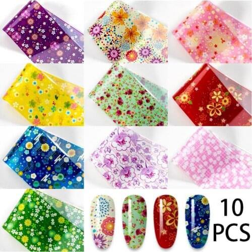 10 pieces of 4x20cm colorful pattern nail transfer foil sticker slider paper Decal nail paste art decoration accessories