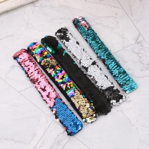 5PCS Mermaid Slap Bracelets Two-color Reversible Charm Sequins Flip Wristbands