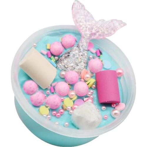 Anti-stress DIY Mermaid\s Tail Faux Pearl Colorful Slime Fluffy Clay Kids Toy Hand Fidget Toy Slime Toy Antistress for Children