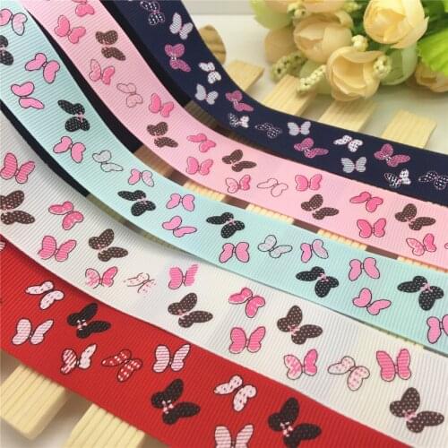 NEW DIY 5 Yard 1'' 25mm Butterfly Pattern Printed Grosgrain Ribbon Hair Bow