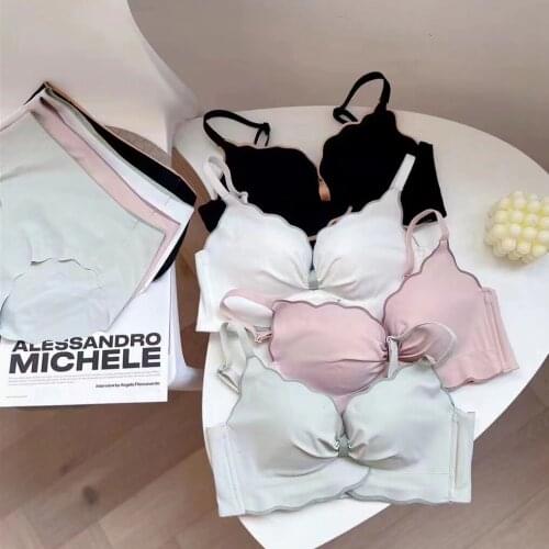 3/4 Cup Wave Bralette Wire Free Panties and Bra Sets for Women Underwear Sexy Seamless Bra Push Up Briefs Female Lingerie