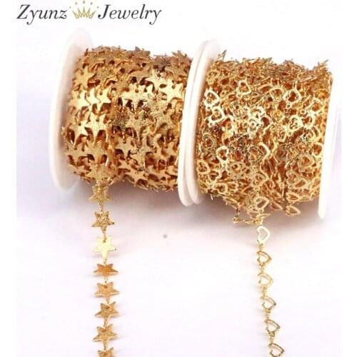 5 Meters, Gold Color Plated Copper Heart / Star Link Chains Necklace Chains Diy Jewelry Findings Accessories
