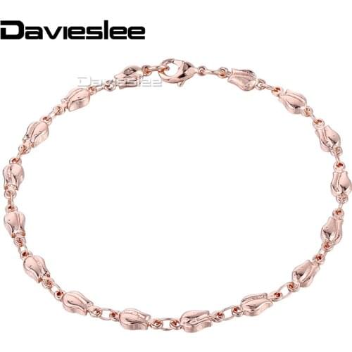 4mm Womens Chain Girls Tulip Bud Bead Beaded Link Rose Gold Filled GF Bracelet Wholesale Gift Jewelry Jewellry LGB394
