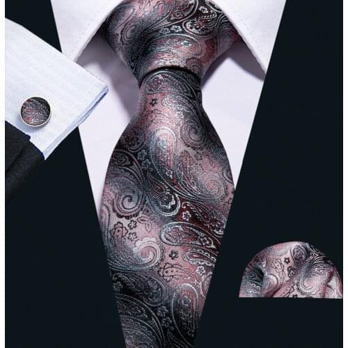 Business Style 8.5cm Pink Paisley 100% Tie Handkerchief Set Barry.Wang NeckTie For Men Wedding Party Dropshipping Tie FA-5024