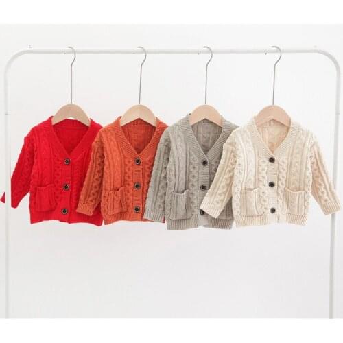 Unisex Toddler Kids Sweaters Child Korean Solid Pocket Knit Cardigan For Boys Girl Autumn Casual Baby Sweater Coat Kids Clothing