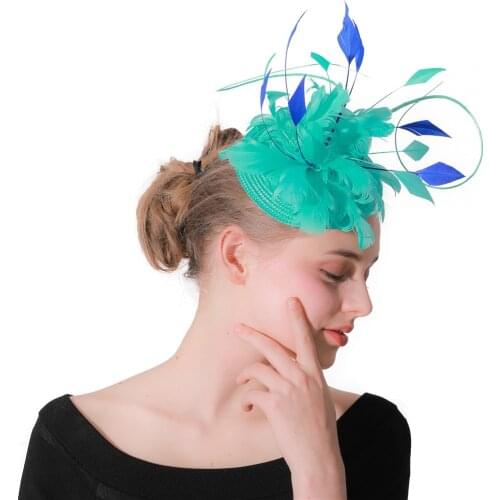 Imitation Straw Wedding Headwear Cocktail Church Facinators Hats Women Elegant Party Dinner Headpiece Fancy Feather Fedora Cap