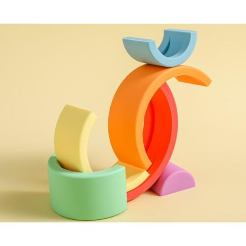 INS Rainbow Soft Building Blocks Silicone Stacking Blocks Children Montessori Early Learning Stacked Balance Educational Toys