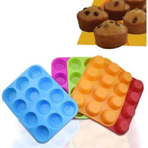 12 Cup Silicone Muffin Cupcake Baking Pan Non Stick Dishwasher Microwave Safe Mould Kitchen DIY Cookie Oven Bake Mold