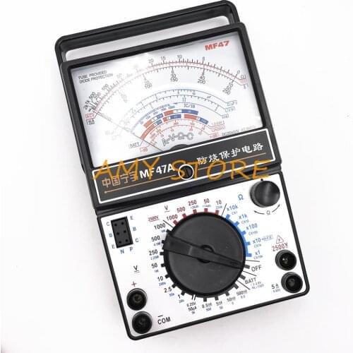 MF47A AC DC Voltage DC Current Resistance Capacitance Buzzer On Off Battery Testing Diode Analog Multimeter w 2 Test Leads