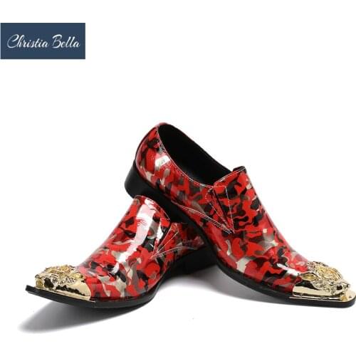 Christia Bella Fashion Party Men Dress Shoes Red Camouflage Formal Leather Shoes Pointed Toe Business Male Shoes Plus Size