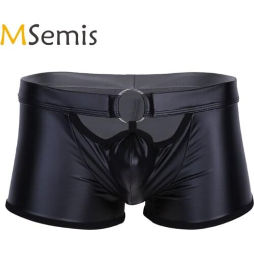 Swimwear Mens Swimsuit Lingerie Latex Underwear Leather Boxer Briefs Swim Shorts with O-Ring Swim Shorts Male Swimming Truck