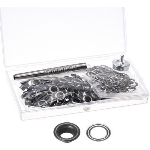 Uxcell Grommet Tool Kit 100 Sets Copper Grommets Eyelets with 3pcs Install Tools, 6mm Inside Dia. Dim Gray
