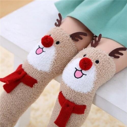 1pair Christmas Deer Thickened Floor Socks Thighs Socks Baby Sleeping Stockings Knee High Socks Stocking Stuffers