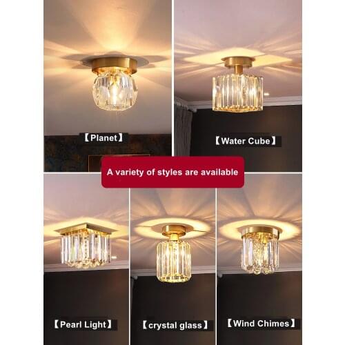 All-copper Light Luxury Crystal Aisle Lights Balcony Entrance Ceiling Lamp Simple Modern Creative Entrance Home Corridor Lamp