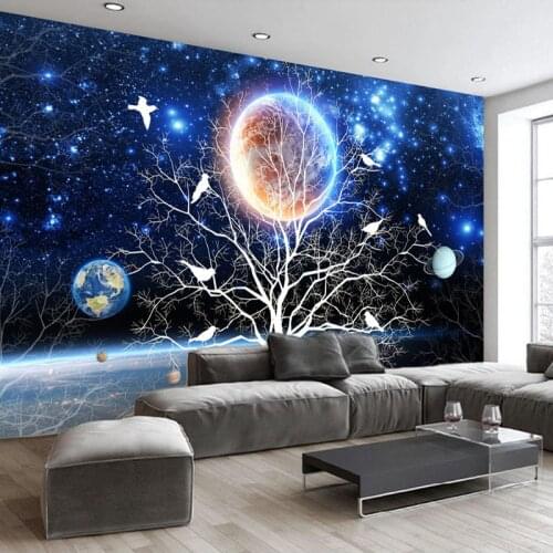 Custom Photo Wall Paper 3D Star Sky Abstract Tree Birds Living Room TV Background Wall Decoration Wall Mural Wallpaper Painting