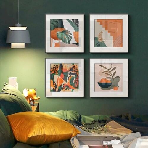 Simple Nordic tropical plants orange wild watercolor vase square orange living room decoration picture painting core inkjet