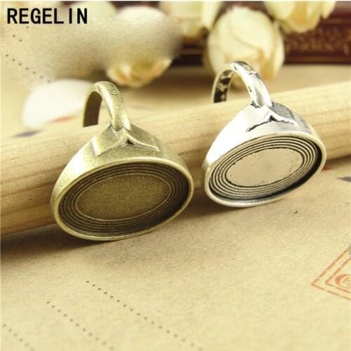 REGELIN Vintage Style Antique Silver/antique bronze Ring Cabochon Base 20pcs/lot size inner 18x13mm Fit Jewelry Making Findings