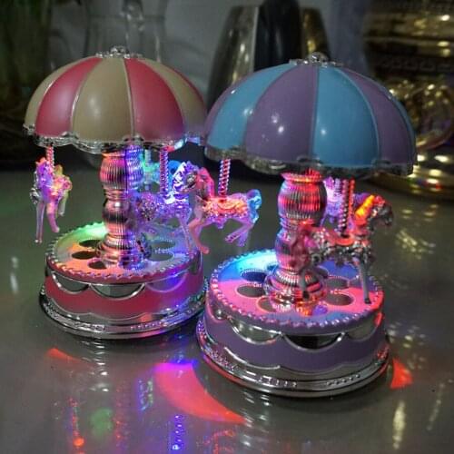 Romantic Carousel Music Box Cake Decoration Ornament Eight-tone Box Luminous Flash led Rotary Ferris Wheel Music Box Music Gift