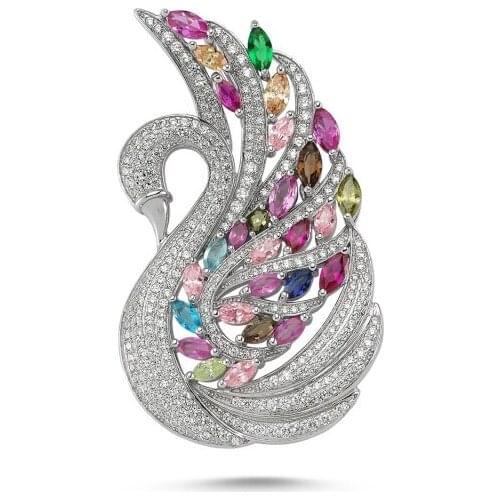 Silverlina Silver Zircon Color Stone Brooch