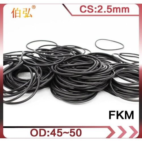 5PCS/lot Fluorine rubber Ring Black FKM O ring Seal OD45/46/47/48/49/50*2.5mm Rubber O-Ring Seal Oil ORing Fuel Gaskets Washer